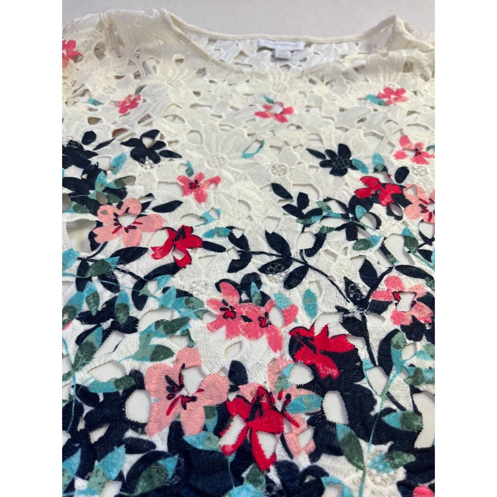 Charter Club Floral Print Eyelet Lace Ivory Blouse & Cami sz S Cottagecore - Picture 2 of 16